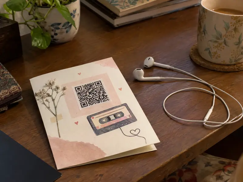 A playlist card with a QR code