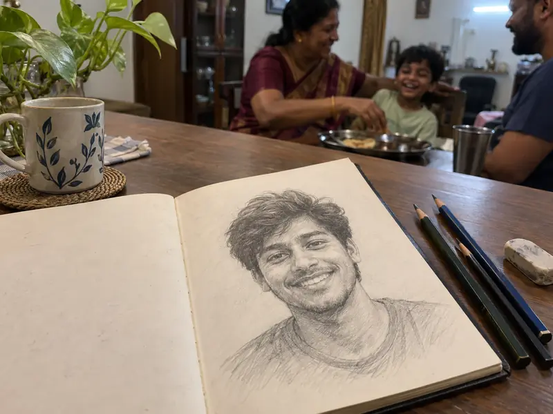 A pencil sketch, traced from a photo
